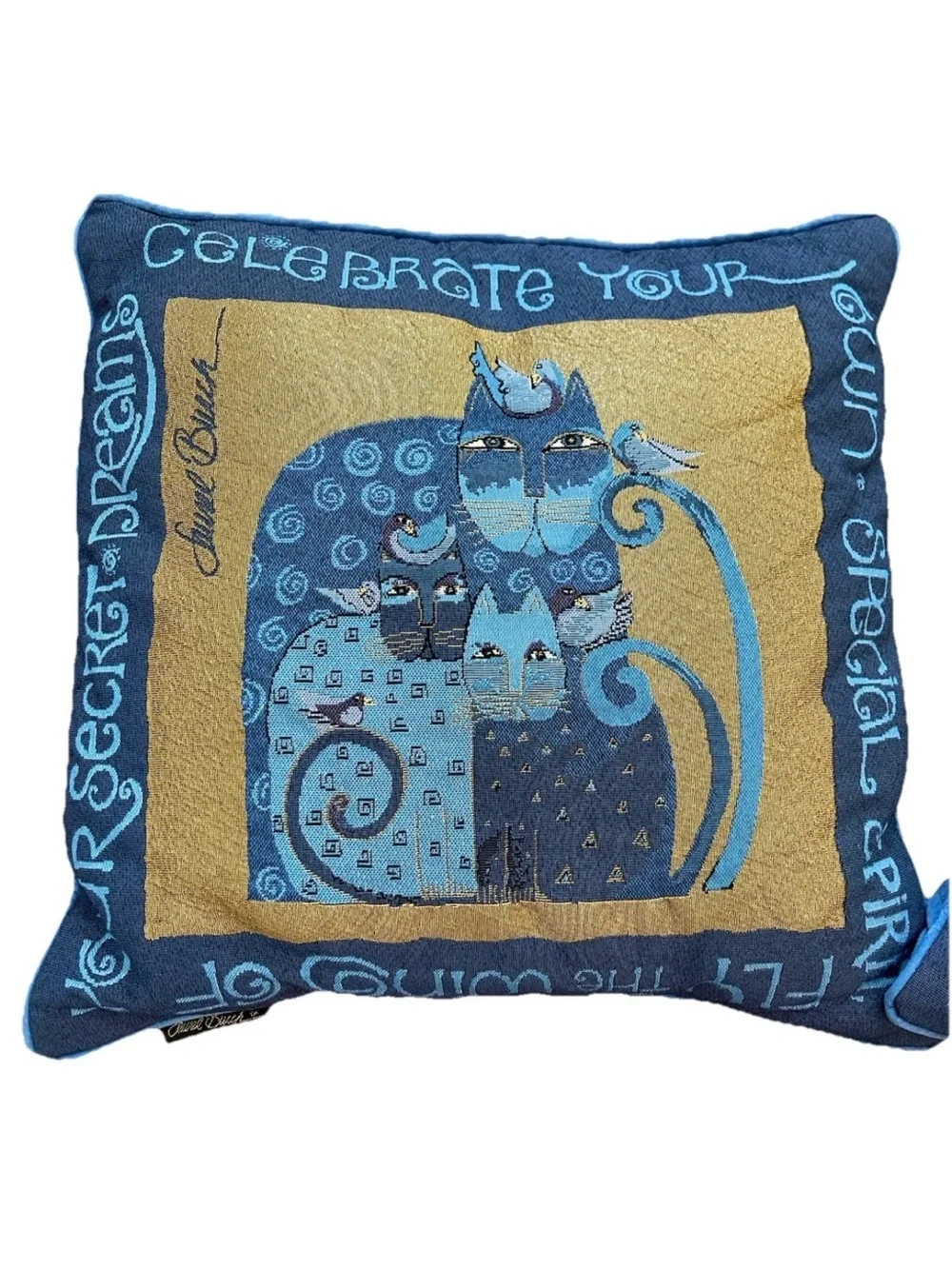 Vintage Laurel Burch “Secret dreams” indigo blue tapestry throw pillow‎ set of 2